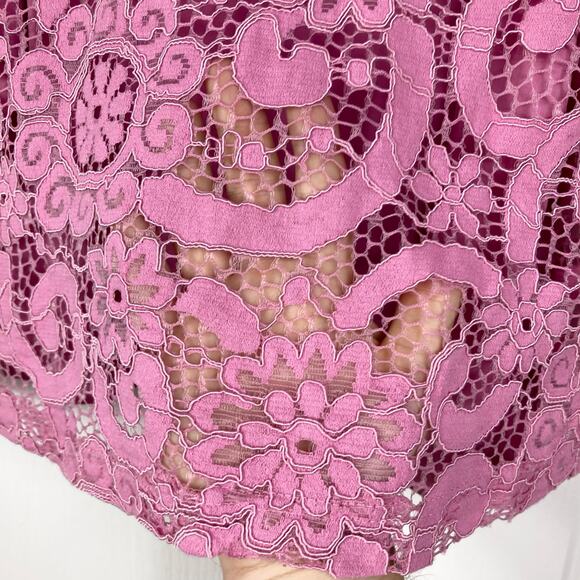 NWOT NANETTE LEPORE Top S Pink Lace Underlay Slip Bow Tie Back Short Sleeve - Picture 7 of 9